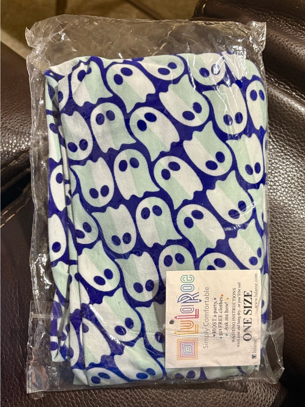 LuLaRoe Halloween Ghost Leggings blue and white ghost print ONE SIZE NWT